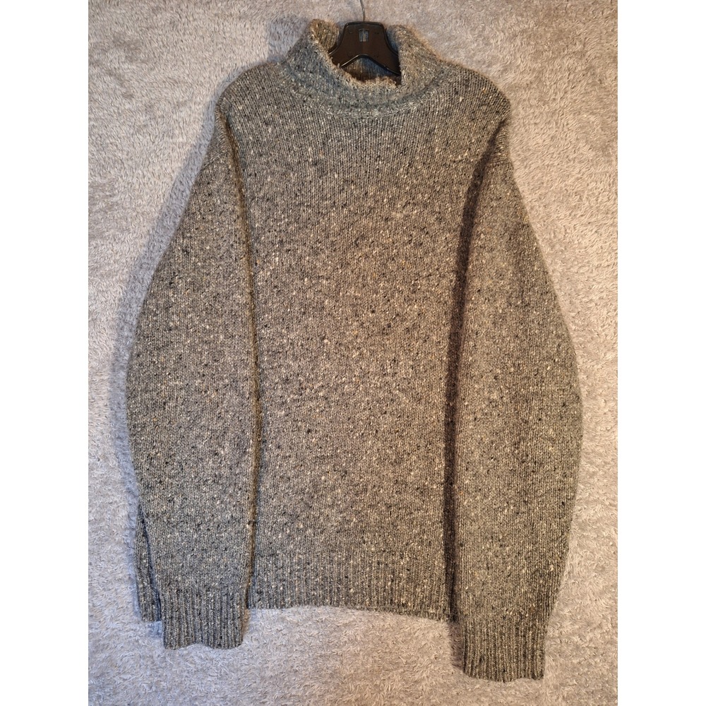 Skyr Vintage Mens Chunky Knit Flecked Sweater Size M Grey Wool Nylon Mock Neck